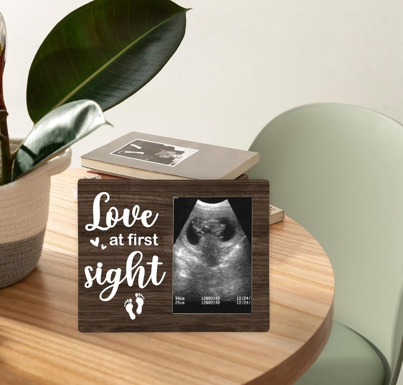 CAIFZ Love at First Sight Picture Frame, Ultrasound Photo Frame Gifts for Expecting Mom, Dad, Baby Sonogram Wodden Frame, 4x6 inch Photo - Image 5